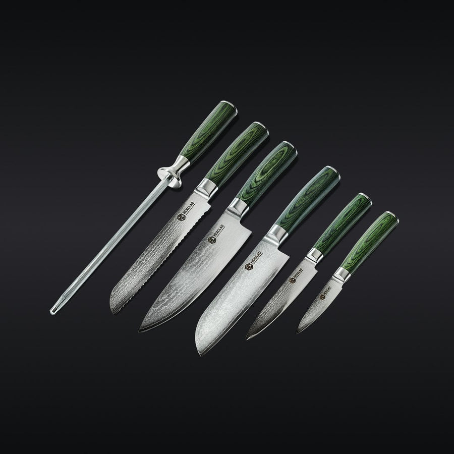 Essential Damascus Steel Knife Set, 6-pc (Green) V2
