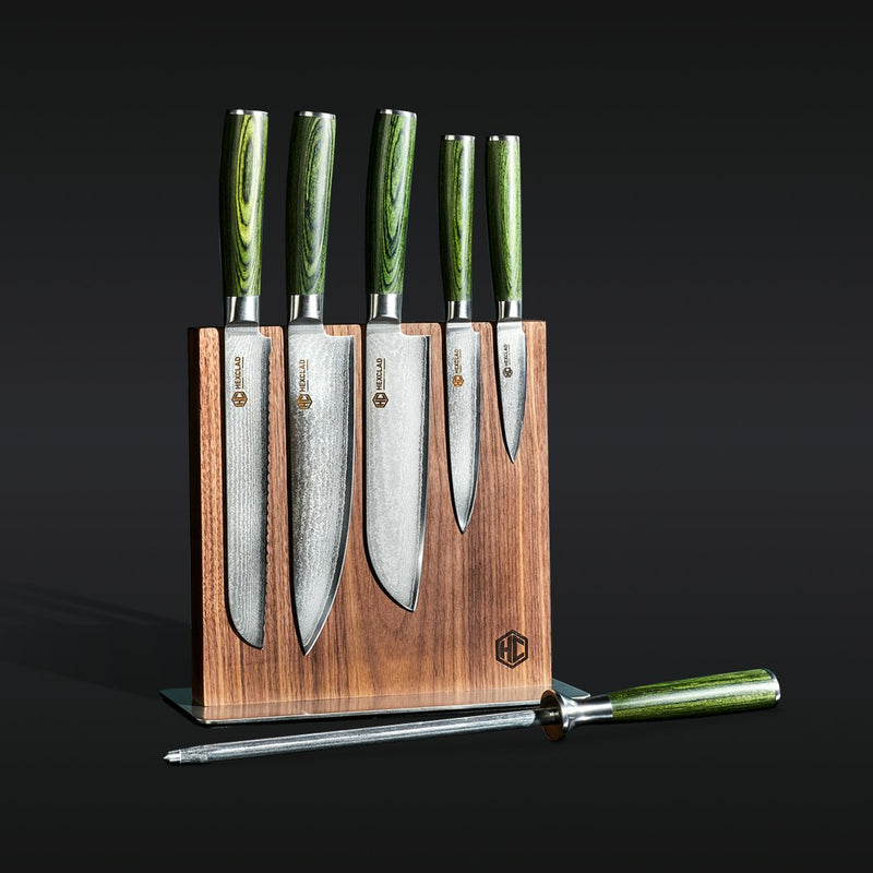 Damascus Steel Knife Set, 7-pc (Green) I5
